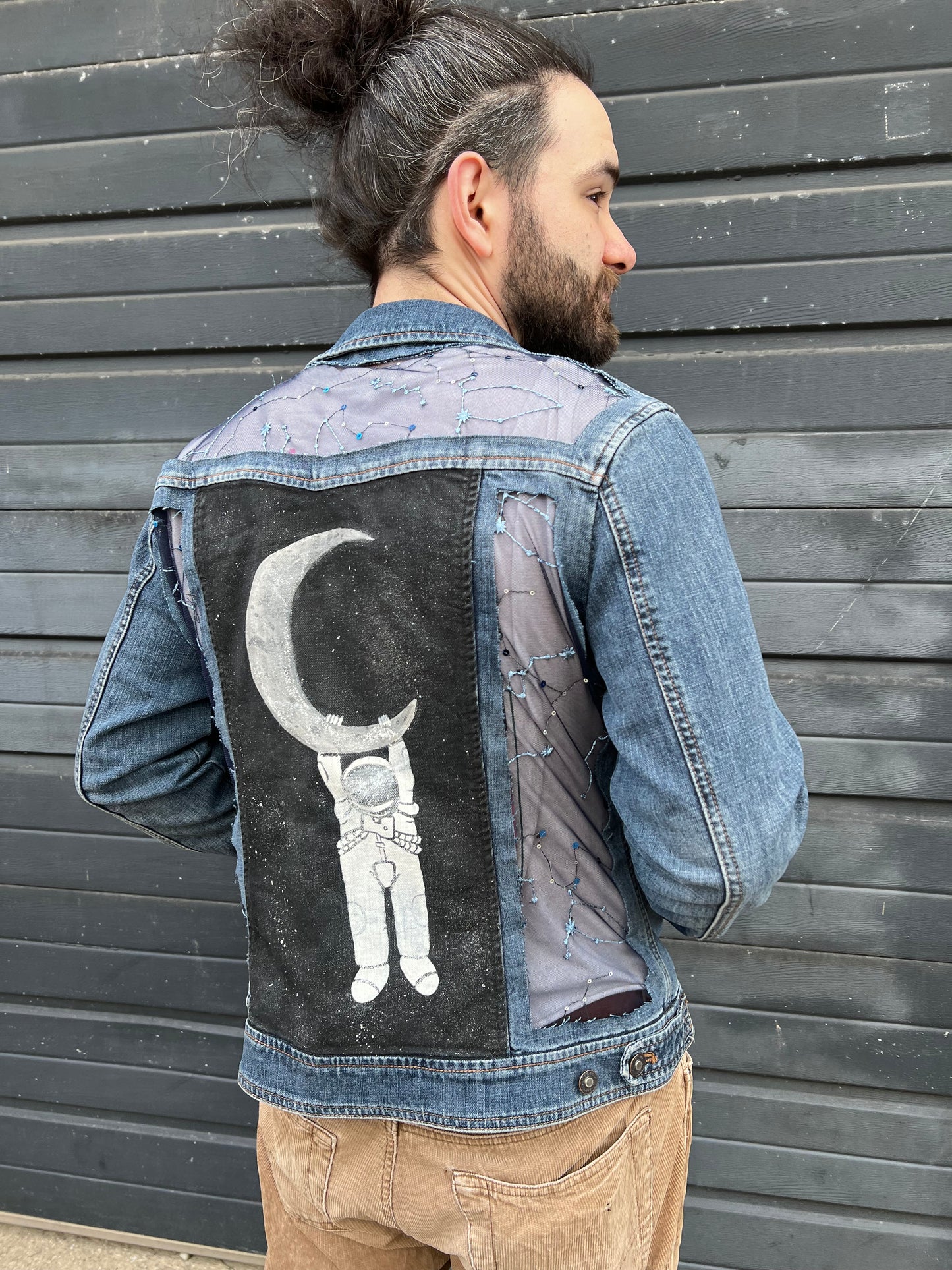 Painted Denim Astronaut and Stars [L]