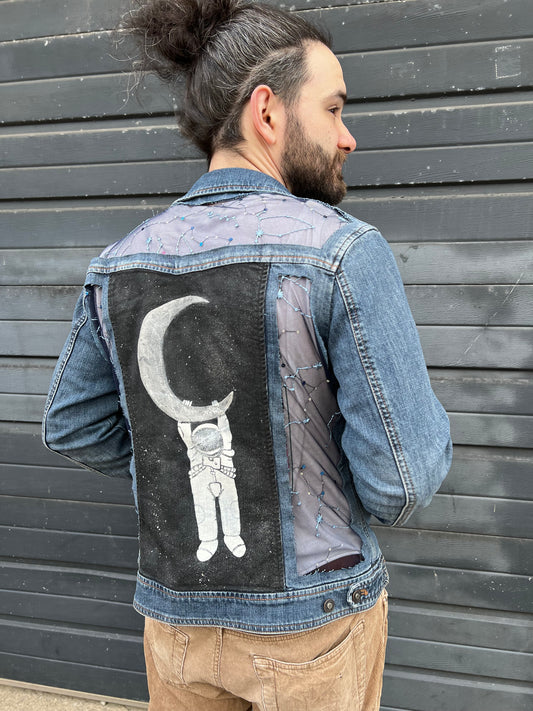 Painted Denim Astronaut and Stars [L]