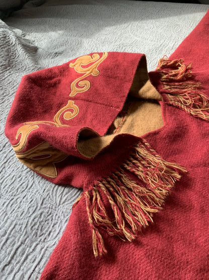 Red and Gold Embroidered Blanket Hoodie