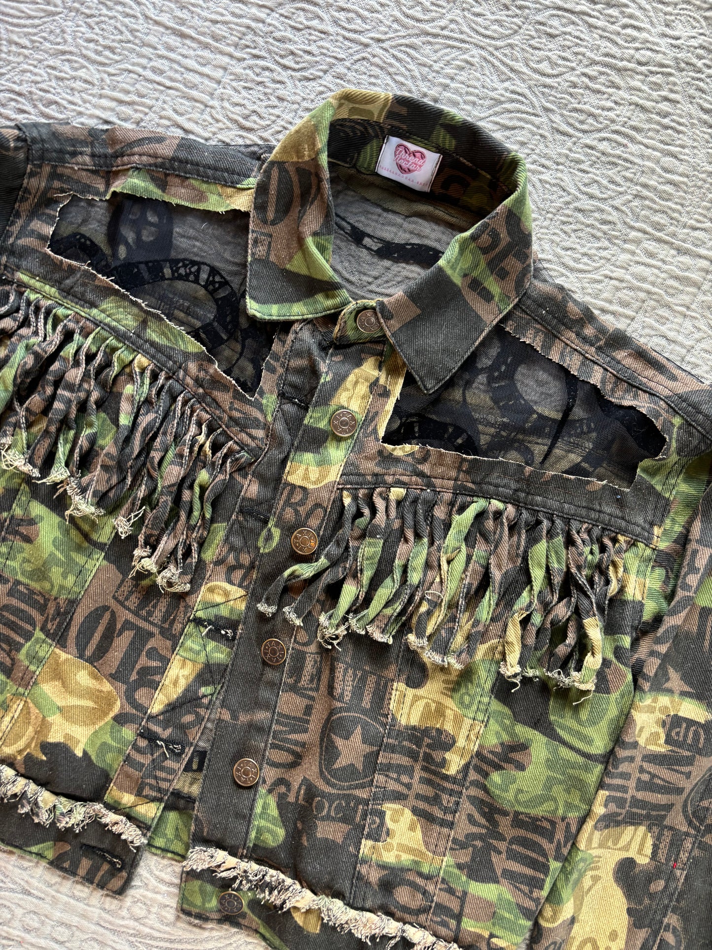 Camo Denim Fringe Snakes Jacket [L]