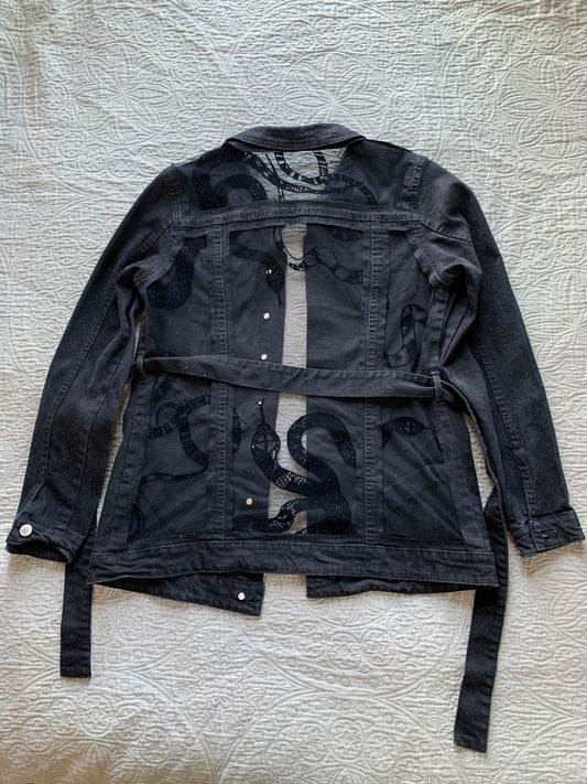 Black Denim Belted Snake Jacket [L]