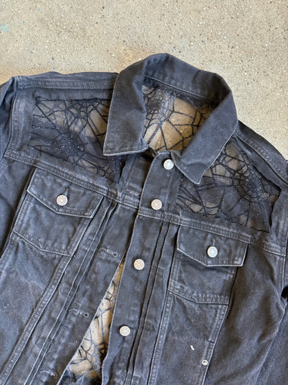 Black Denim Spider Webs Jacket [0X]