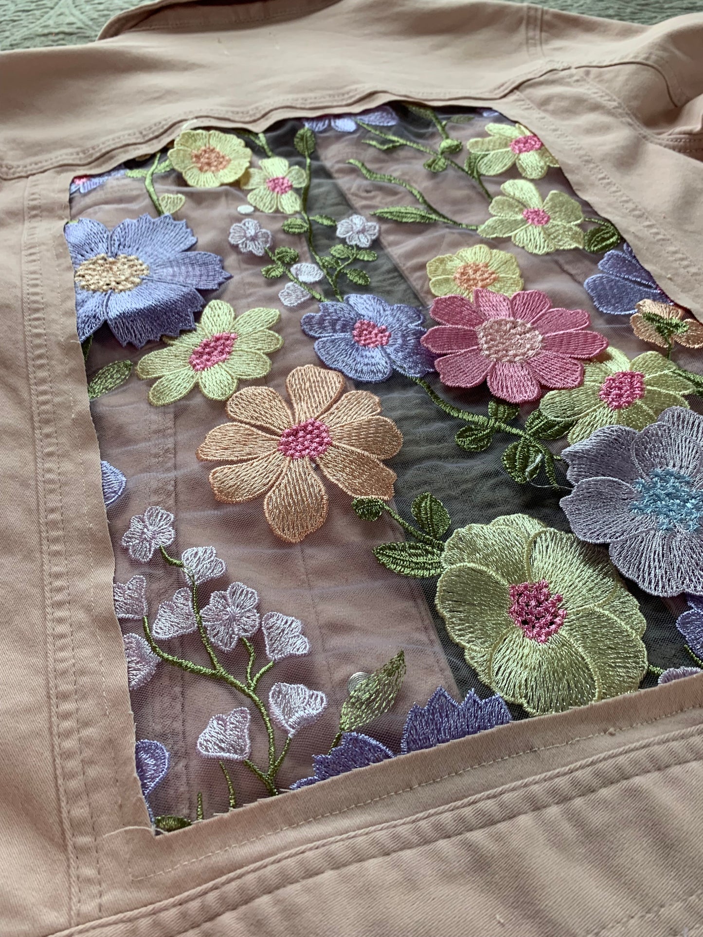 Pink Denim Pastel Wildflower Jacket  [M]
