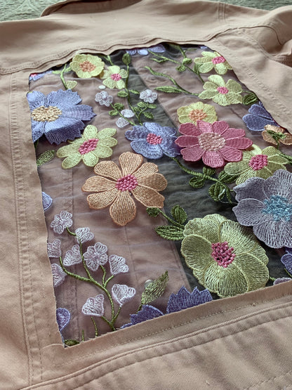 Pink Denim Pastel Wildflower Jacket  [M]