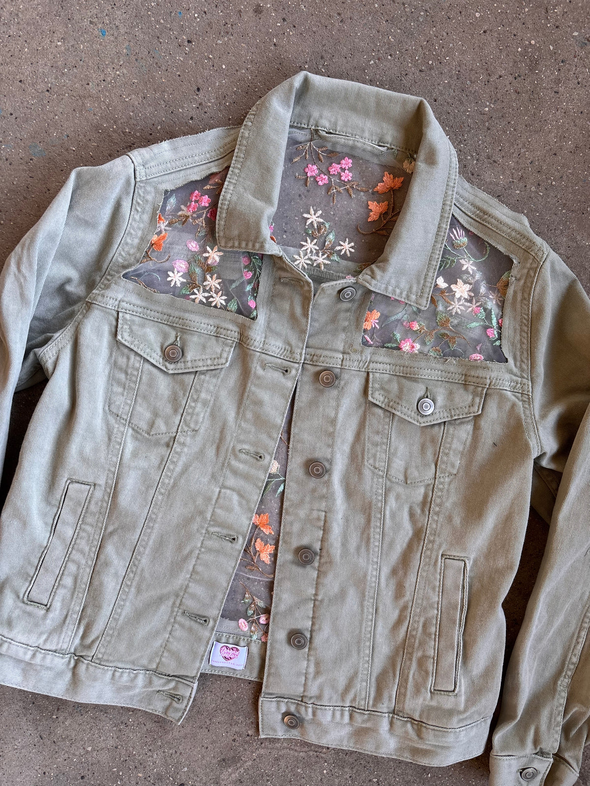 Green Denim Flowers Jacket [L]