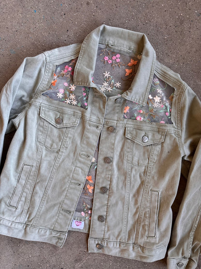 Green Denim Flowers Jacket [L]