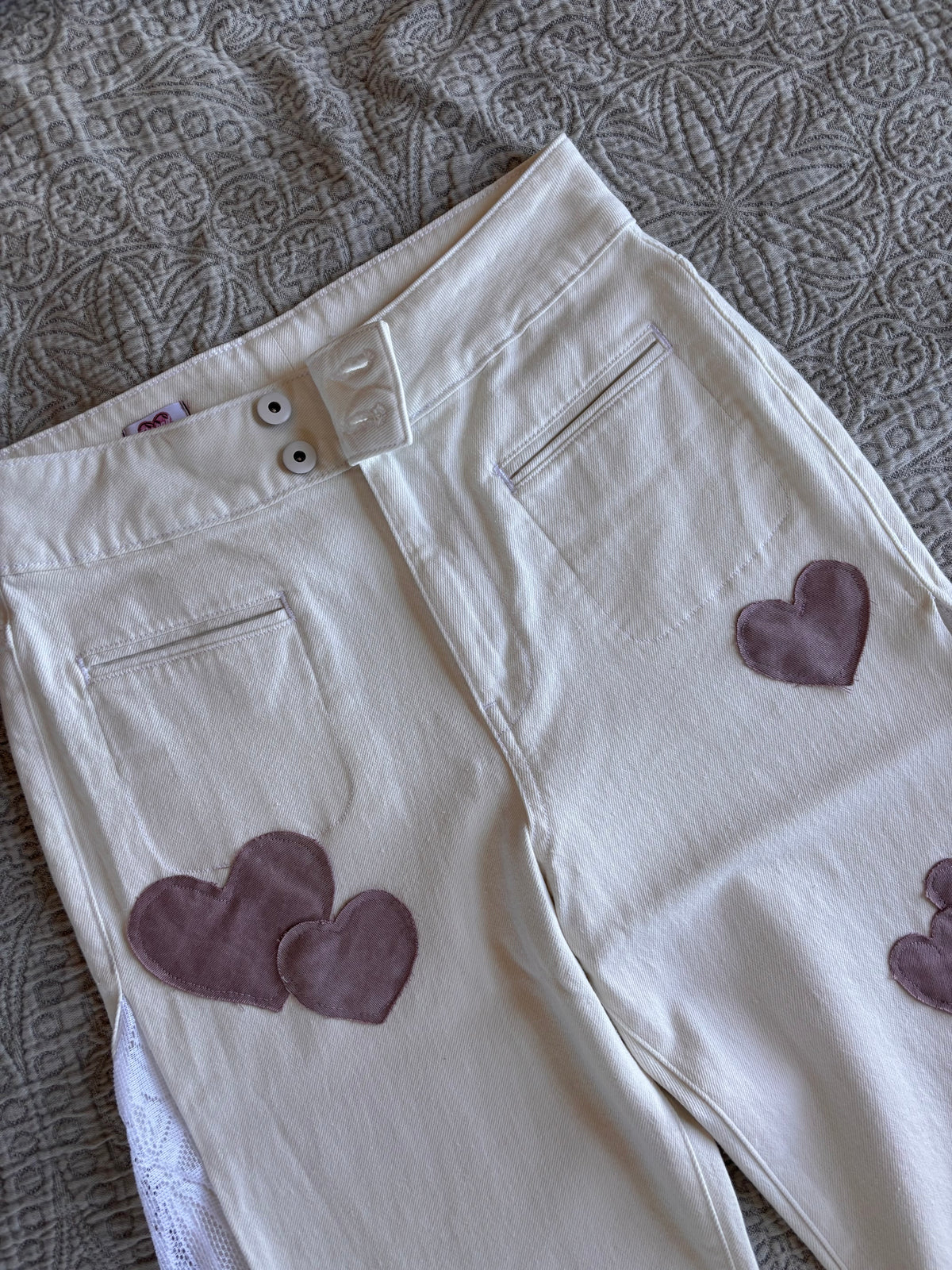 White Denim High Waisted Lace Flare Jeans [M]