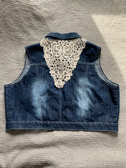 Cropped Denim Lace Vest [2X]