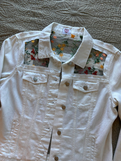 Fall Wildflowers White Denim Jacket [XL]