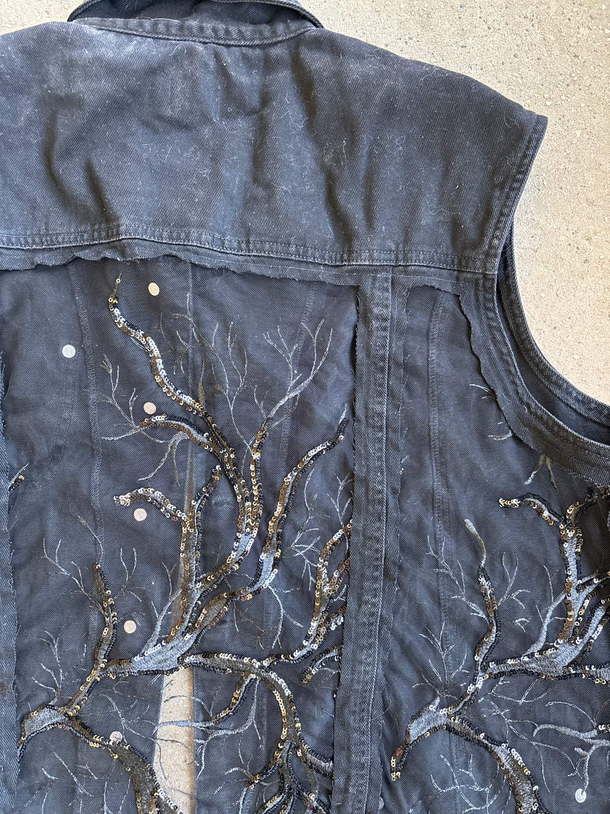 Black Denim Branches Vest [4X]