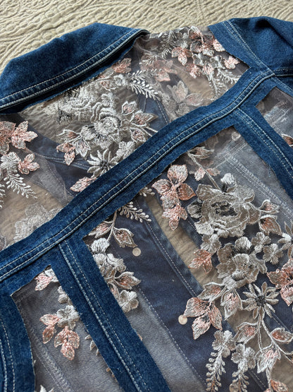 Dark Denim Denim Silver Floral Jacket [1X]