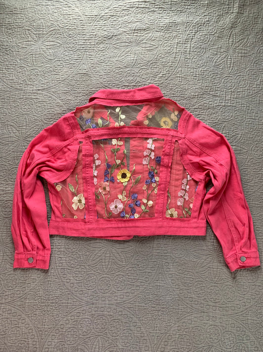 Cropped Pink Floral Denim Jacket [0X]