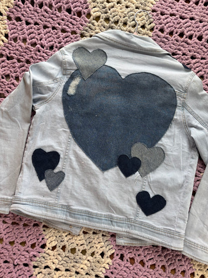 Light Blue Denim Frayed Hearts Jacket [L]