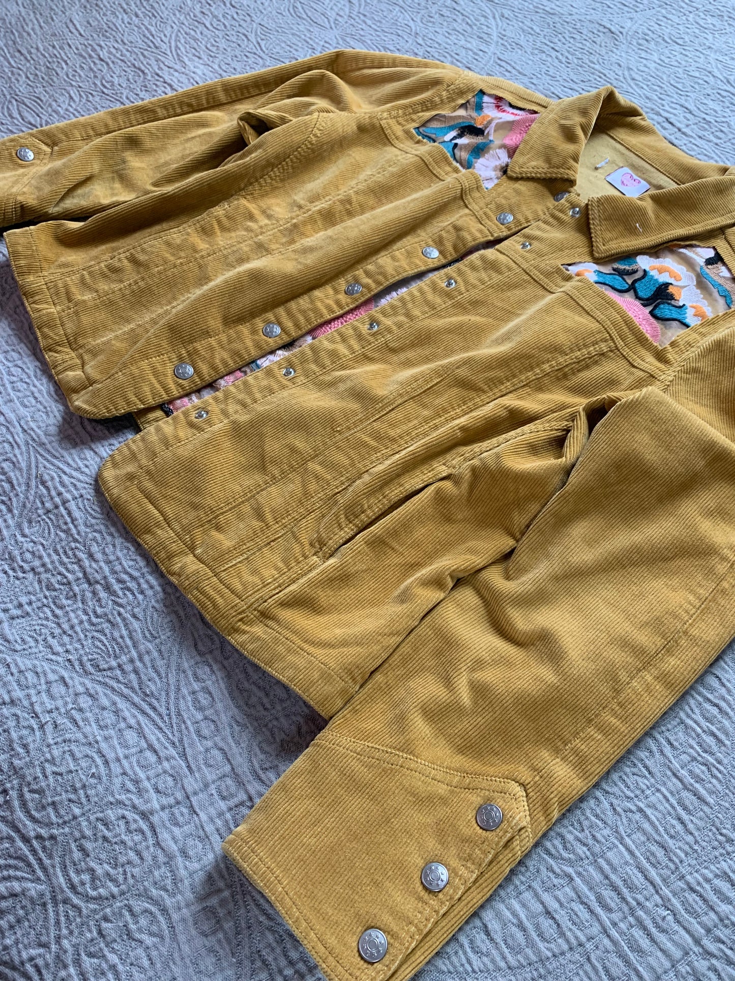Mustard Corduroy Peach Floral Jacket [XL]