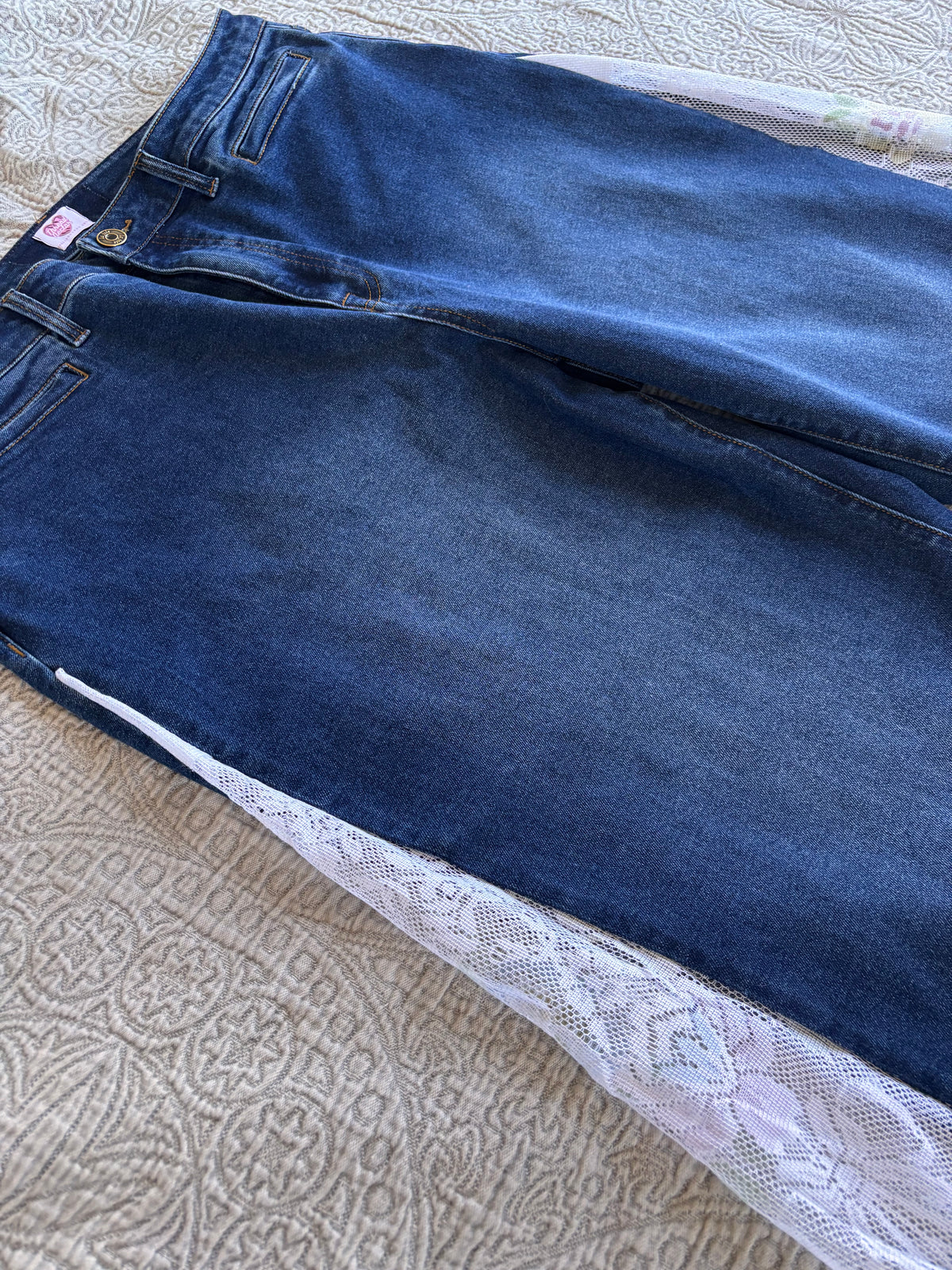Dark Denim High Waisted Lace Flare Jeans [1X]