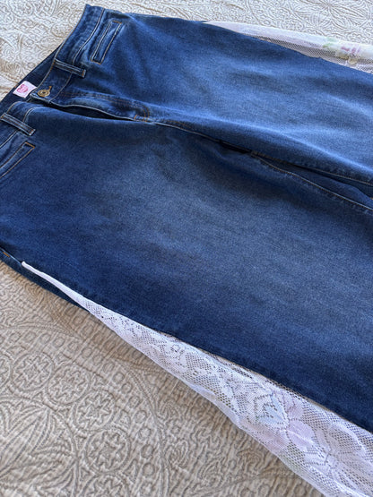 Dark Denim High Waisted Lace Flare Jeans [1X]