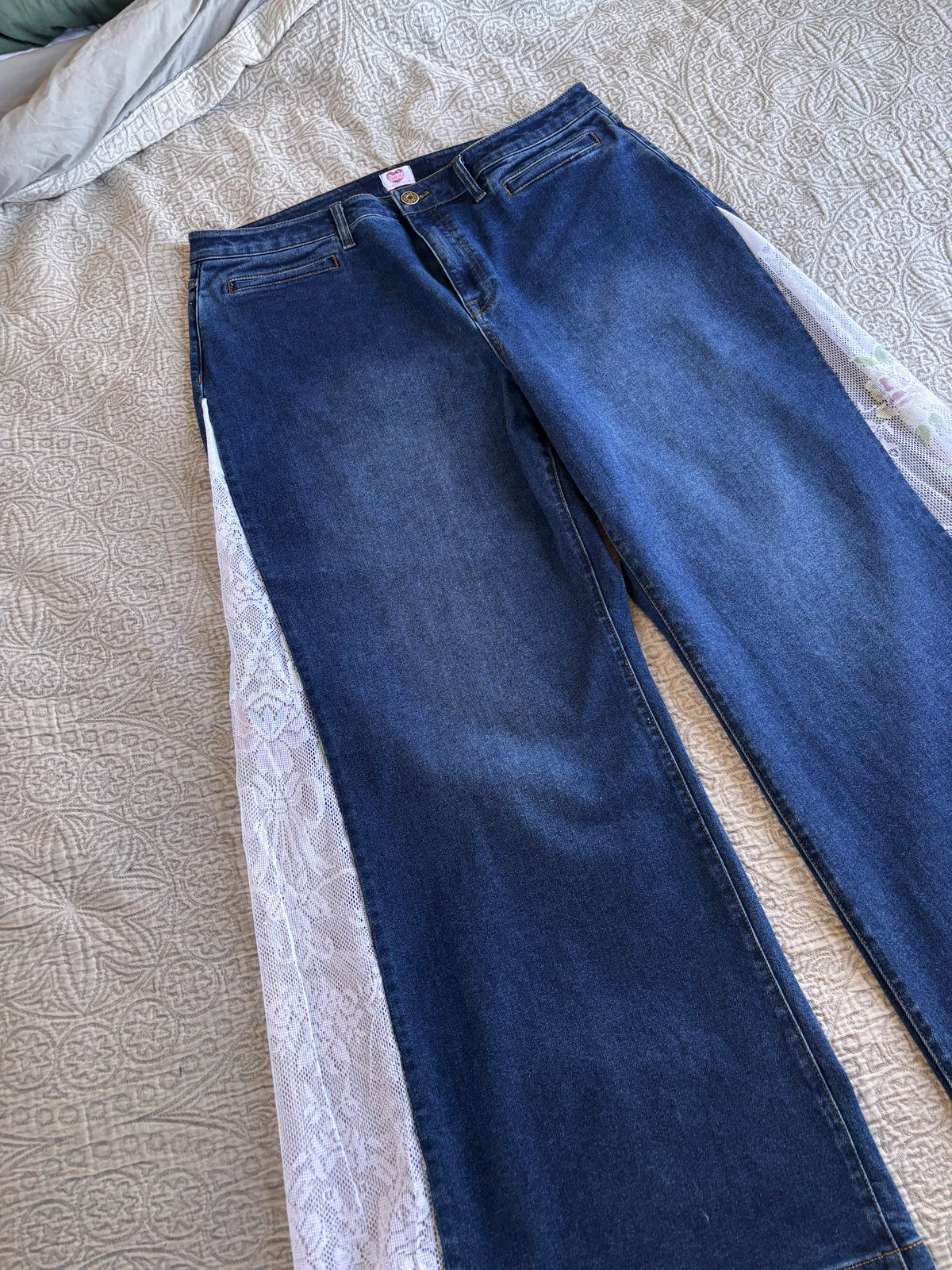 Dark Denim High Waisted Lace Flare Jeans [1X]