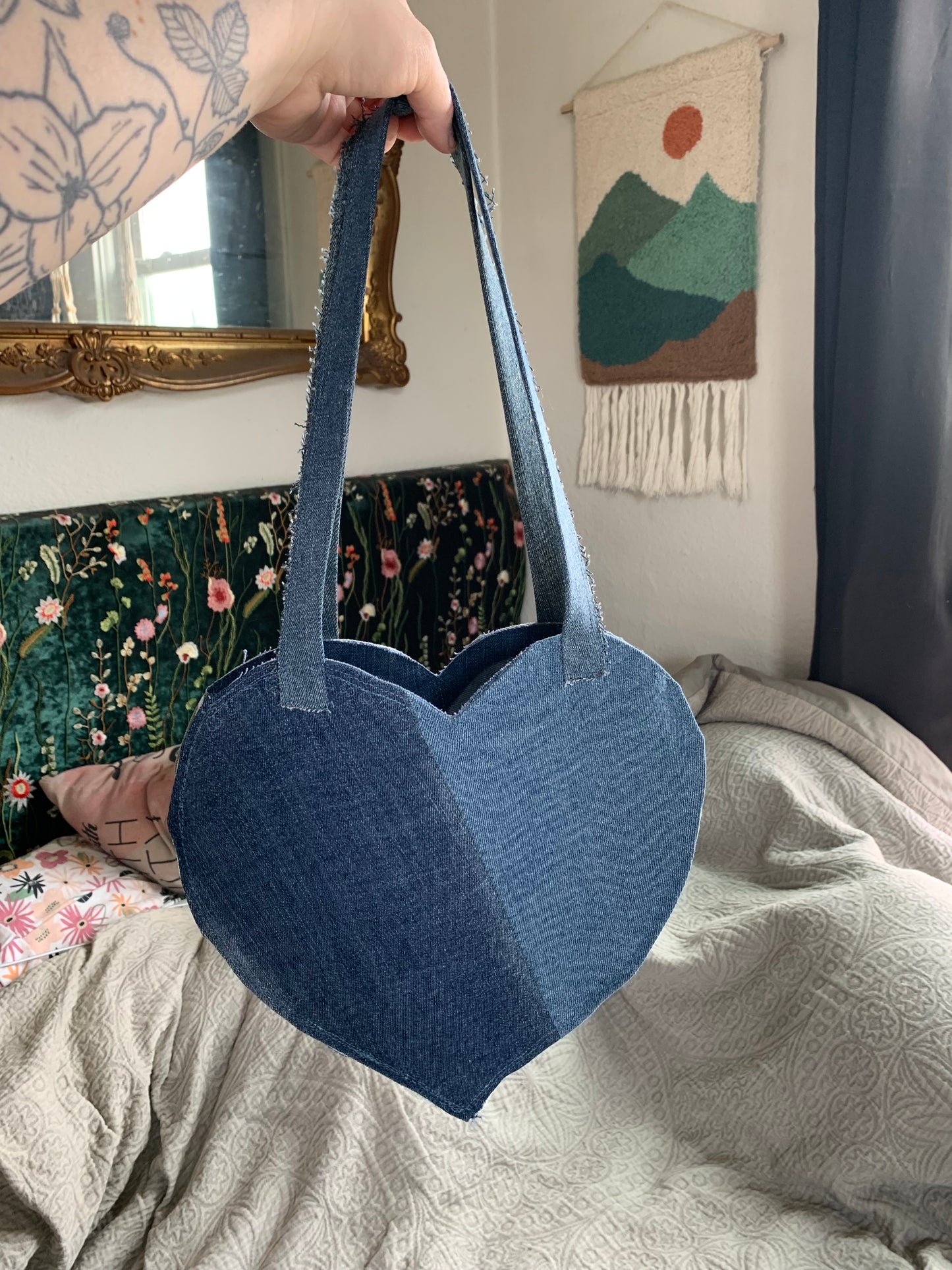 Denim Patchwork Heart Bag