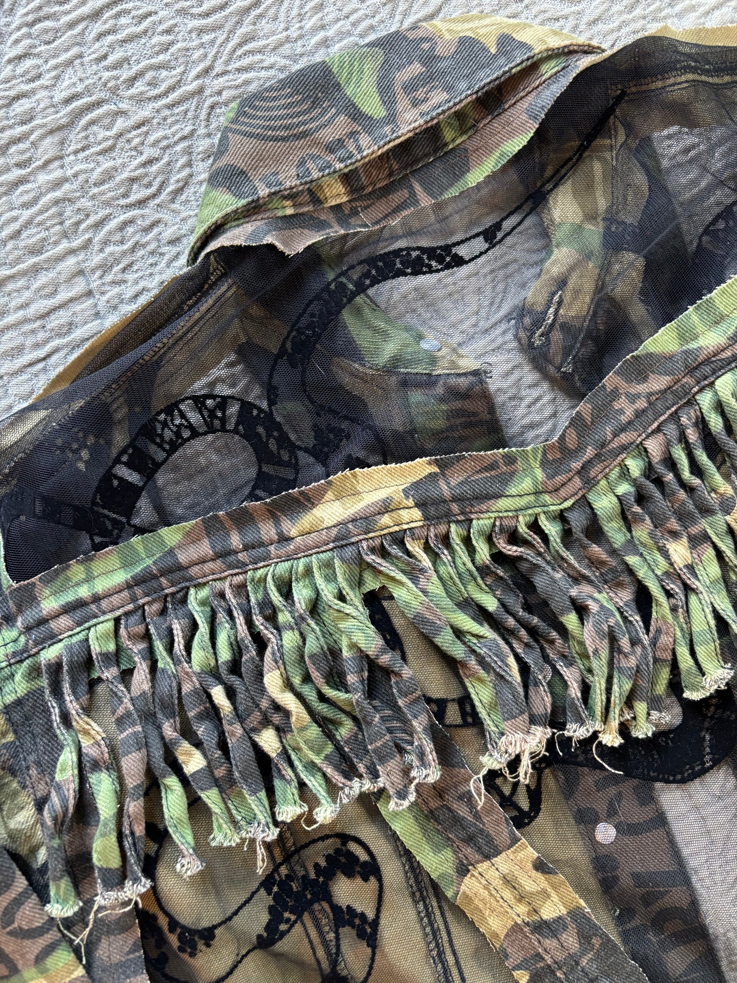 Camo Denim Fringe Snakes Jacket [L]