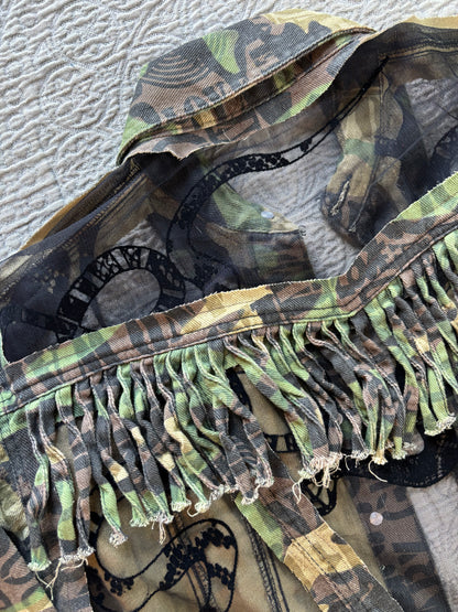 Camo Denim Fringe Snakes Jacket [L]