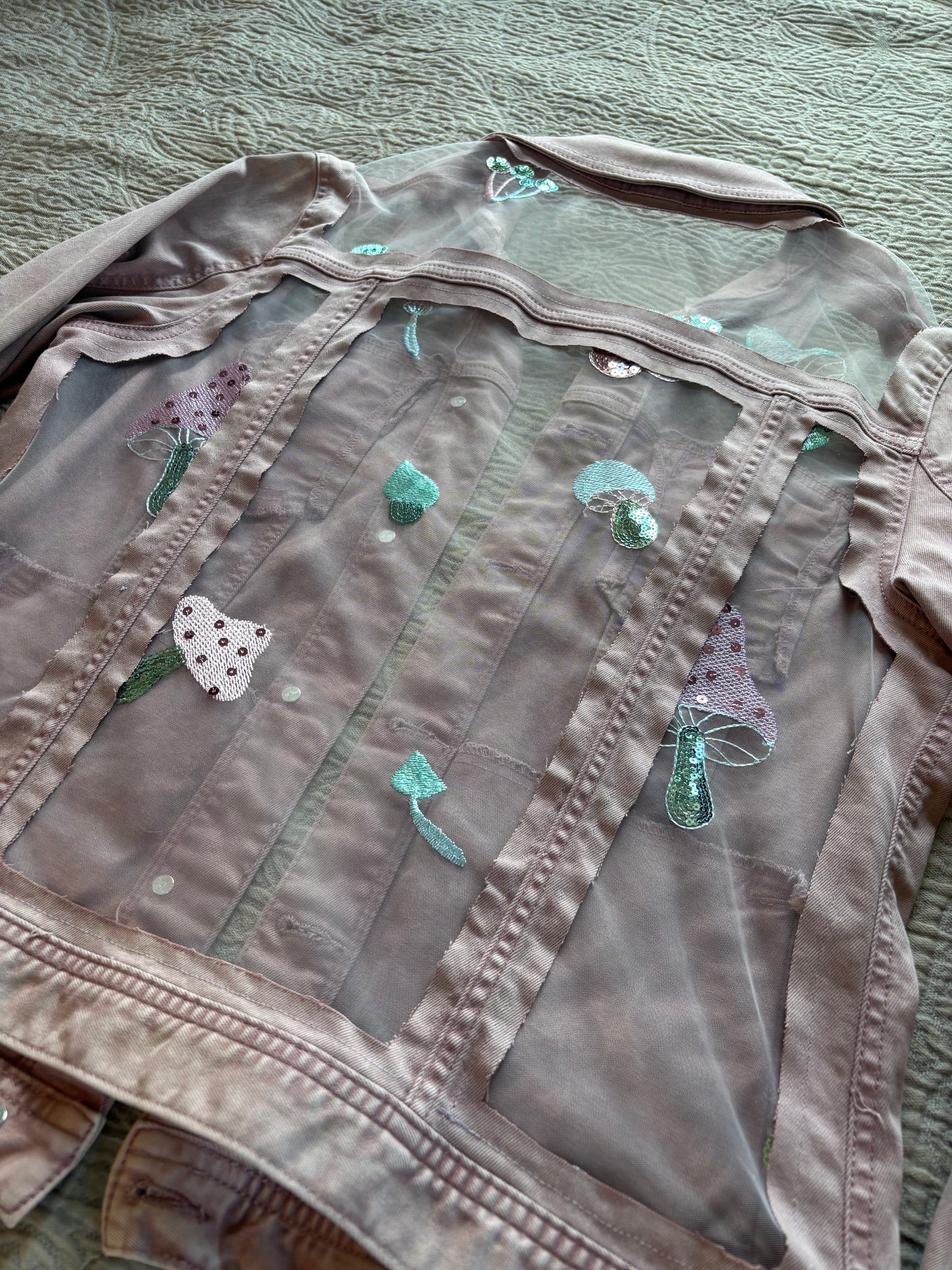 Pink Denim Mushrooms Jacket [XL]
