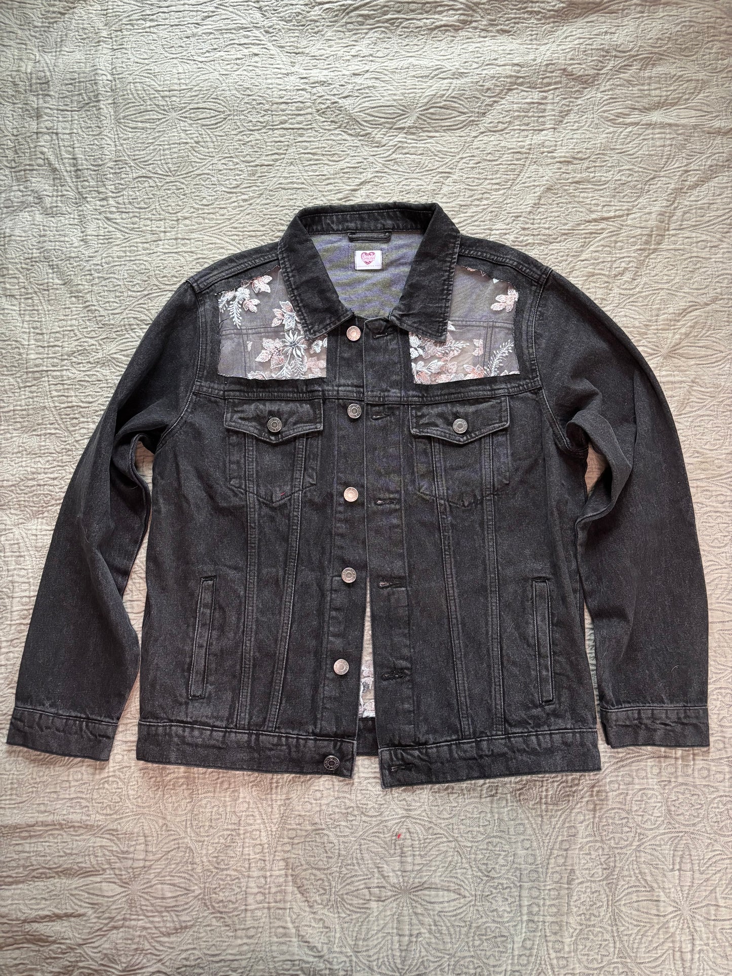 Black Denim Silver Floral Jacket [2X]