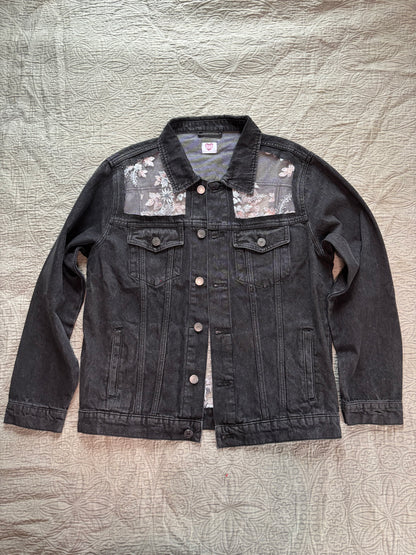 Black Denim Silver Floral Jacket [2X]