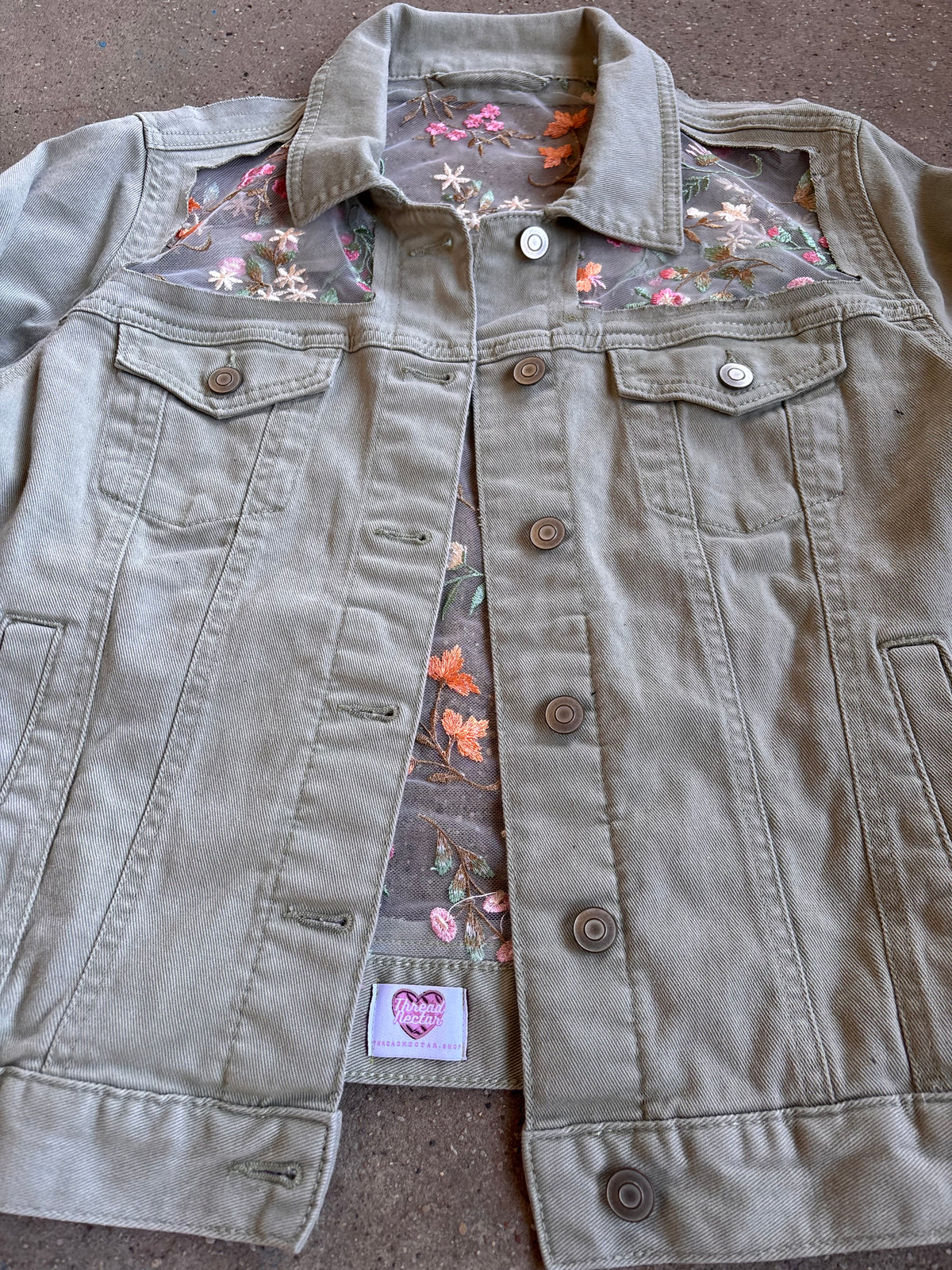 Green Denim Flowers Jacket [L]