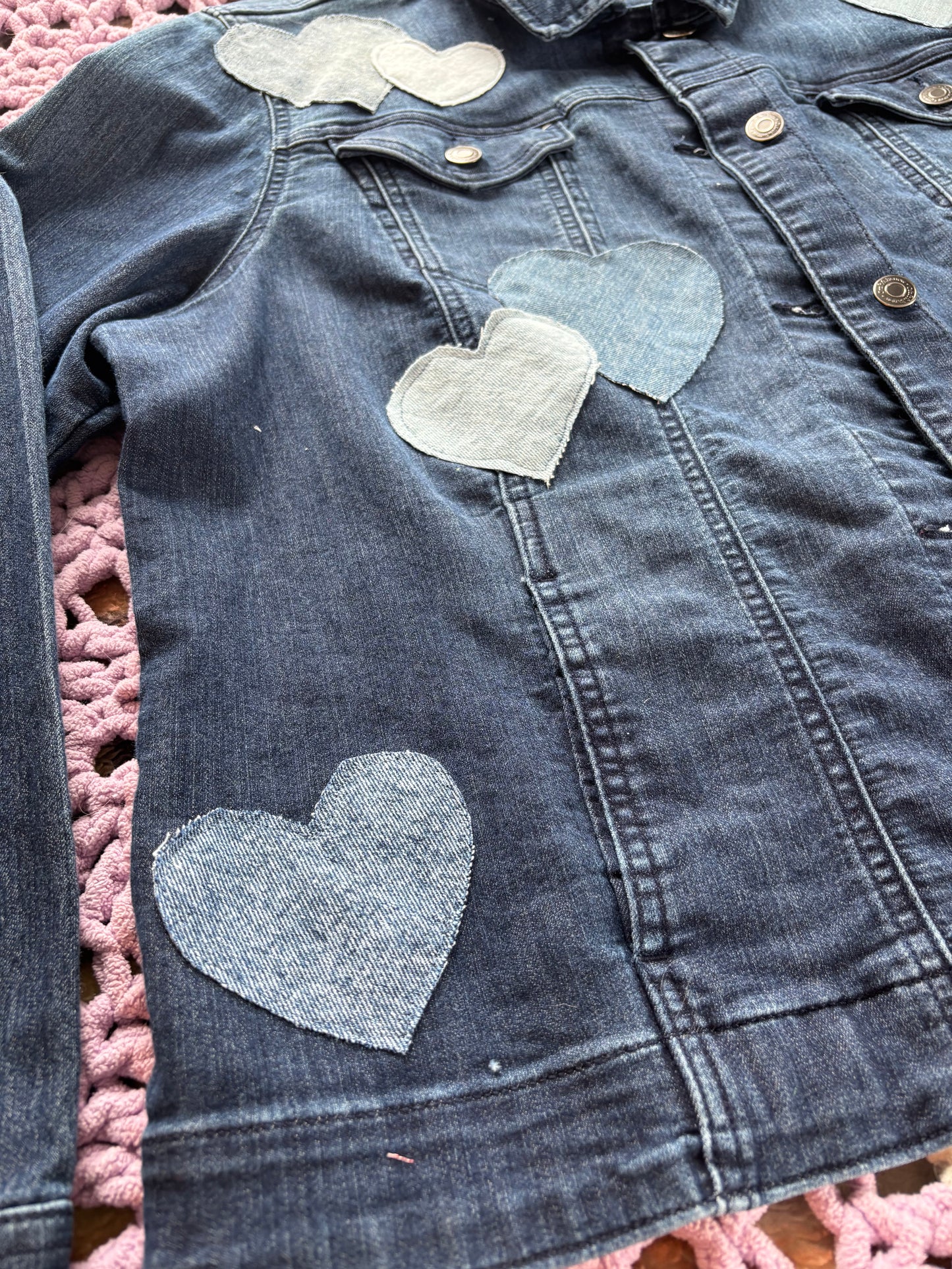 Dark Blue Denim Frayed Hearts Jacket [2X]