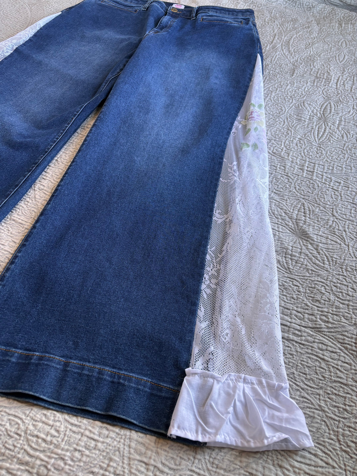 Dark Denim High Waisted Lace Flare Jeans [1X]