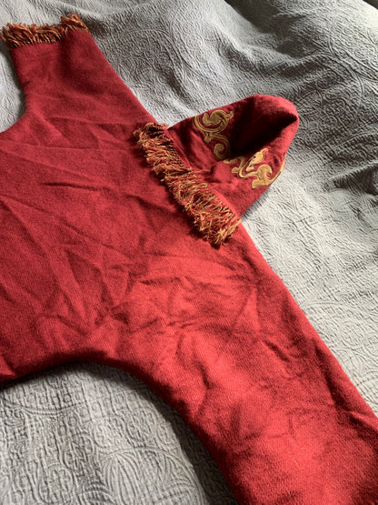 Red and Gold Embroidered Blanket Hoodie