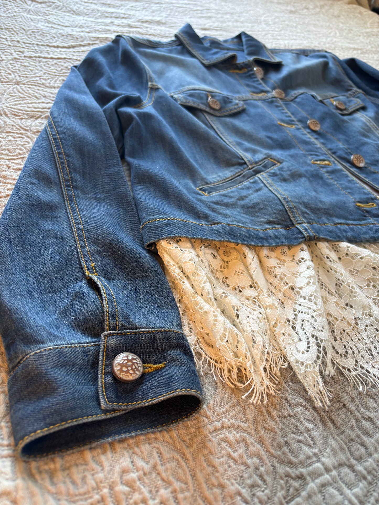 Gold Stars Removable Lace-Bottom Denim Jacket [1X]