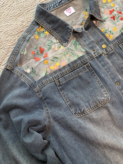 Denim Fall Wildflowers Heart Jacket [3X]