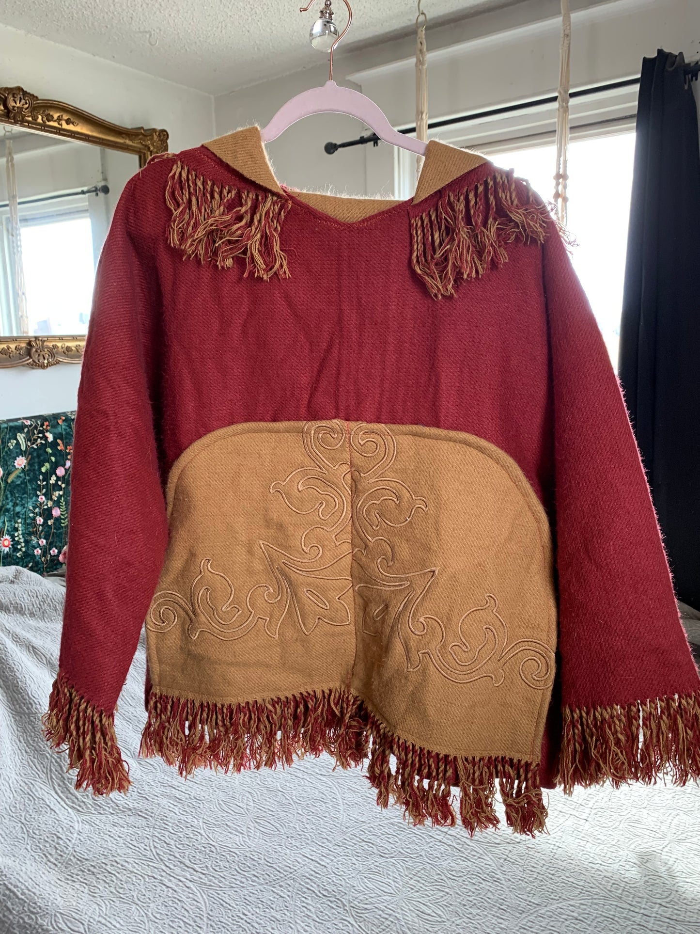 Red and Gold Embroidered Blanket Hoodie