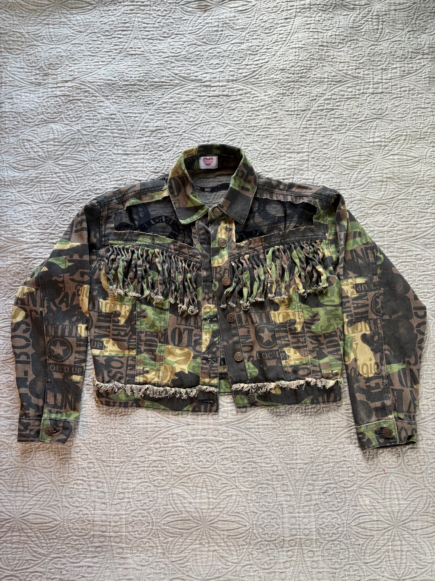 Camo Denim Fringe Snakes Jacket [L]