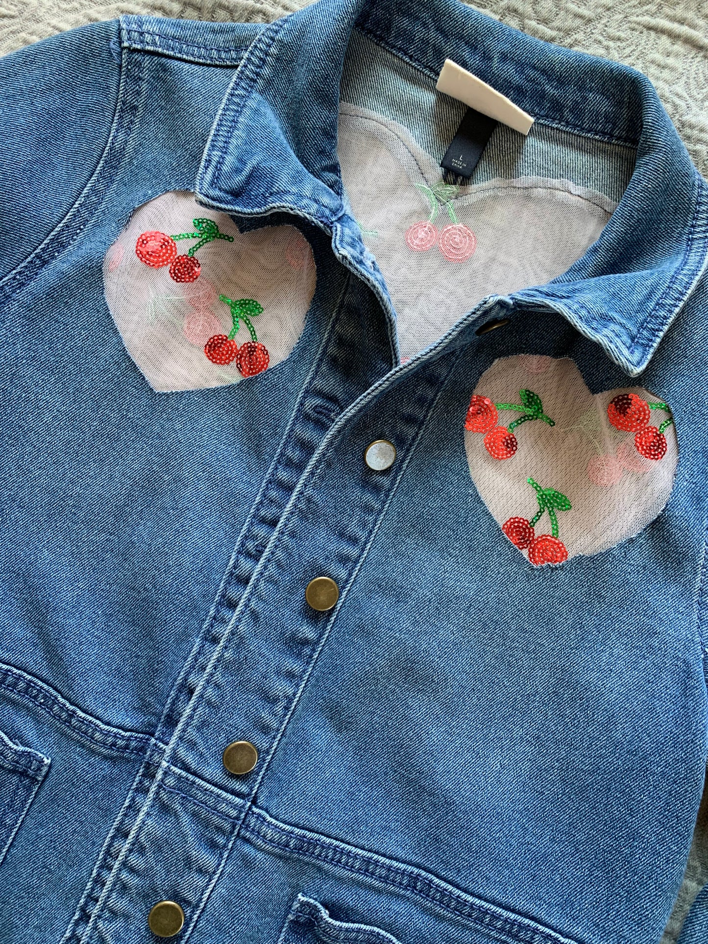 Heart Cutout Denim Cherries [L]