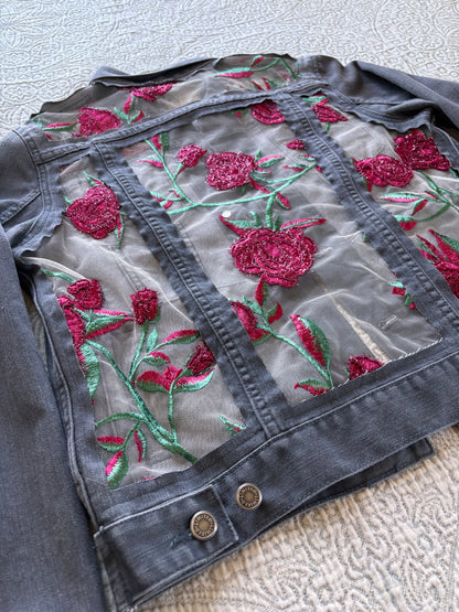 Grey Denim Roses Jacket [L]