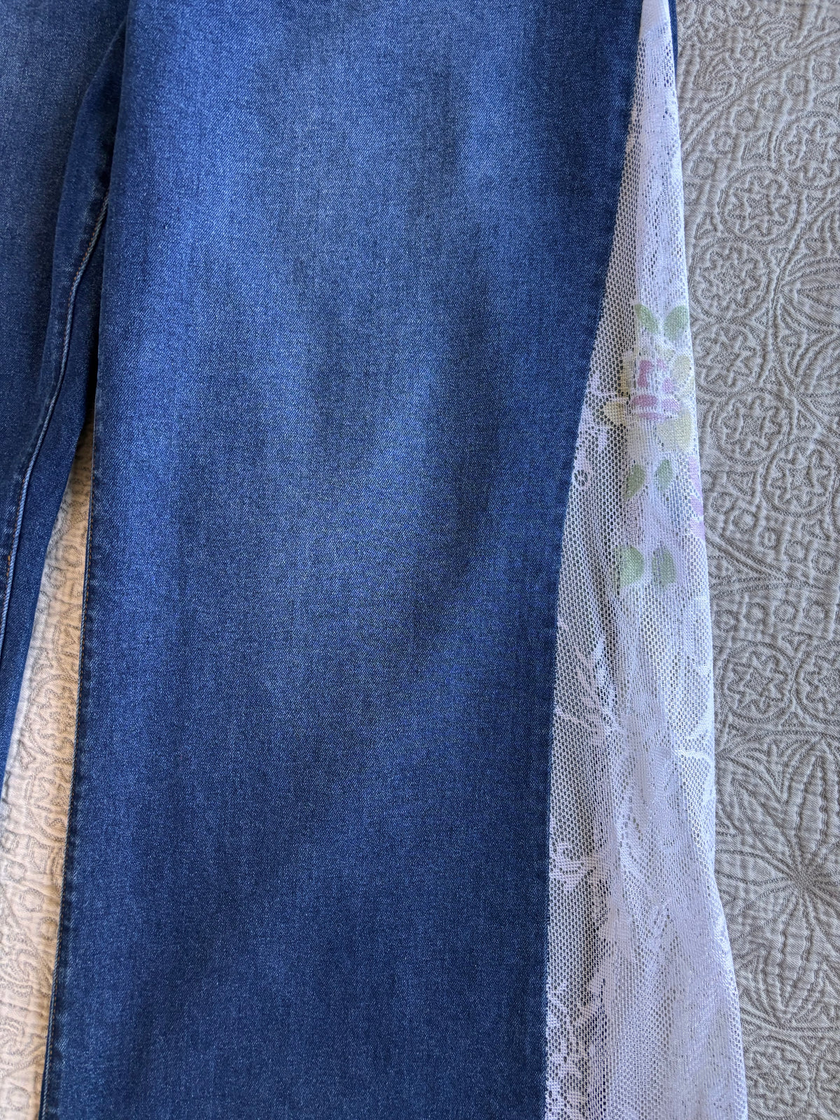 Dark Denim High Waisted Lace Flare Jeans [1X]