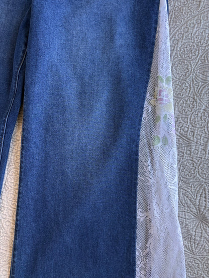 Dark Denim High Waisted Lace Flare Jeans [1X]