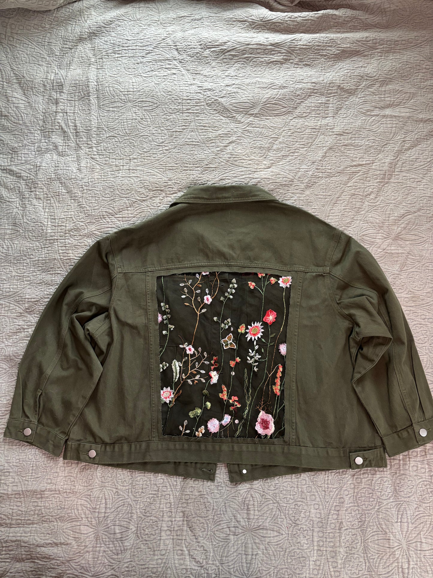 Green Denim Wildflowers Jacket [4X]