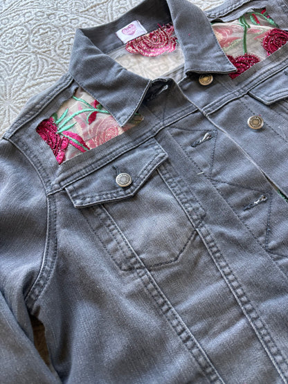 Grey Denim Roses Jacket [L]