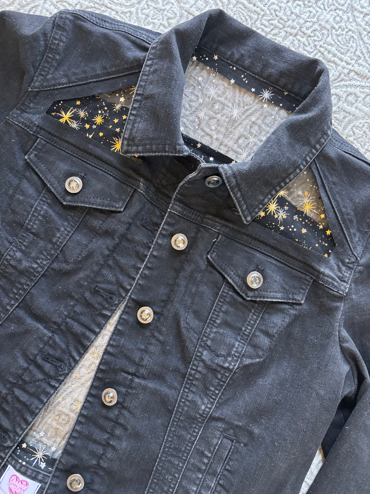 Black Denim Gold Stars Jacket [L]