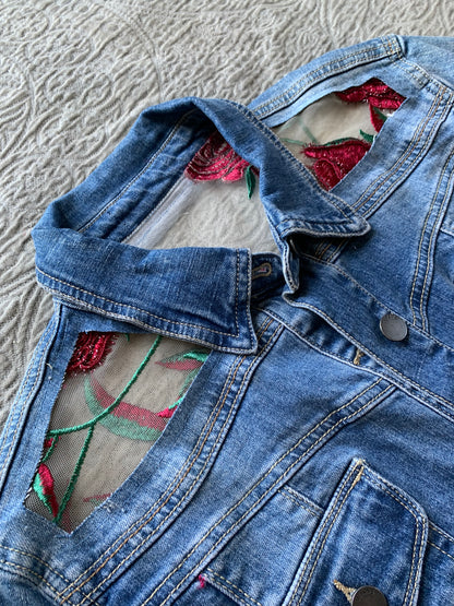 Cropped Denim Roses Jacket [L]