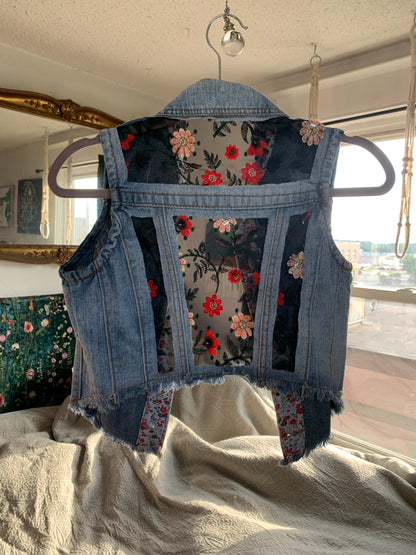 Distressed Denim Wildflowers Vest [XS]