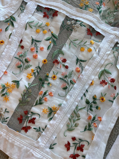 Fall Wildflowers White Denim Jacket [XL]