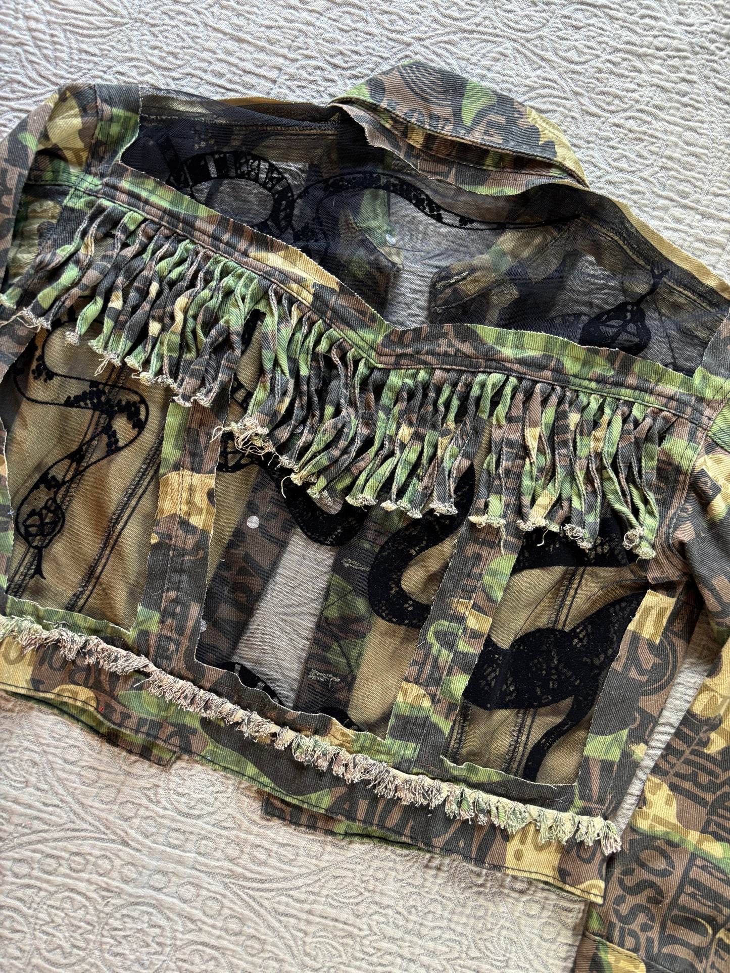 Camo Denim Fringe Snakes Jacket [L]