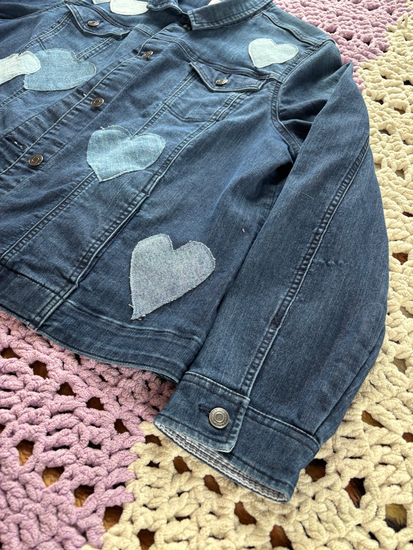 Dark Blue Denim Frayed Hearts Jacket [2X]