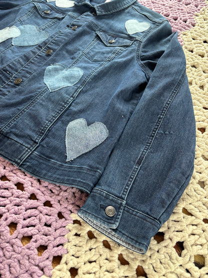 Dark Blue Denim Frayed Hearts Jacket [2X]