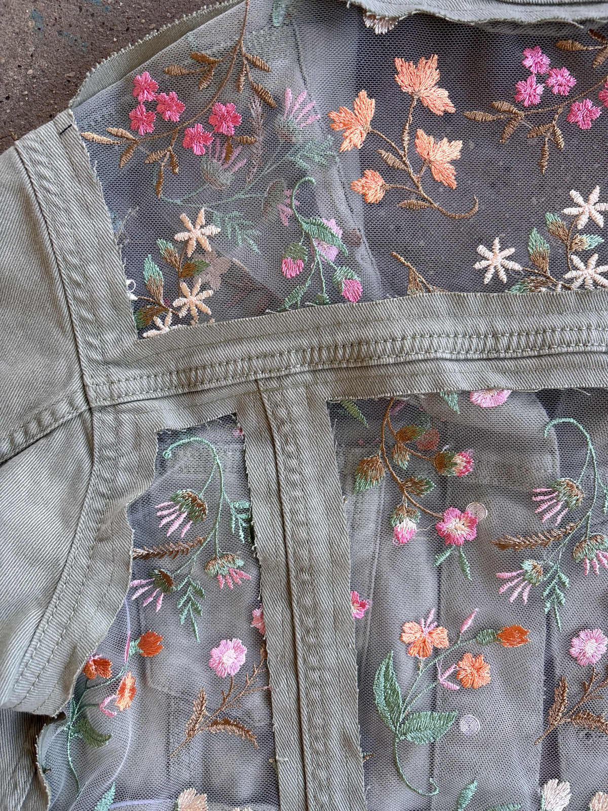 Green Denim Flowers Jacket [L]