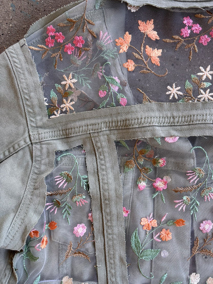 Green Denim Flowers Jacket [L]